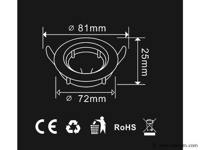 Inbouwlamp gu10 met lamphouder – ip20 – wit (x100) - afbeelding 4 van  5