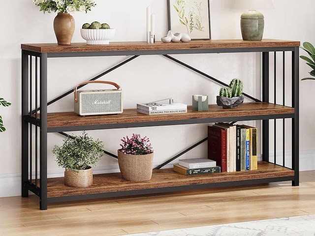 Industrieel consoletafel, rustieke houten banktafel - afbeelding 1 van  8