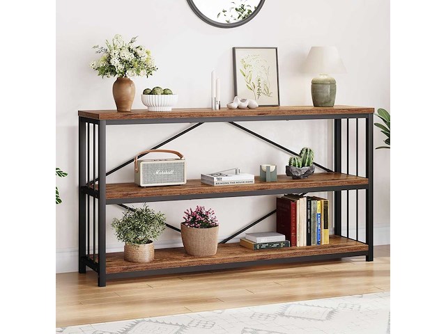 Industrieel consoletafel, rustieke houten banktafel - afbeelding 2 van  8