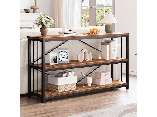 Industrieel consoletafel, rustieke houten banktafel - afbeelding 4 van  8