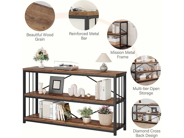 Industrieel consoletafel, rustieke houten banktafel - afbeelding 6 van  8