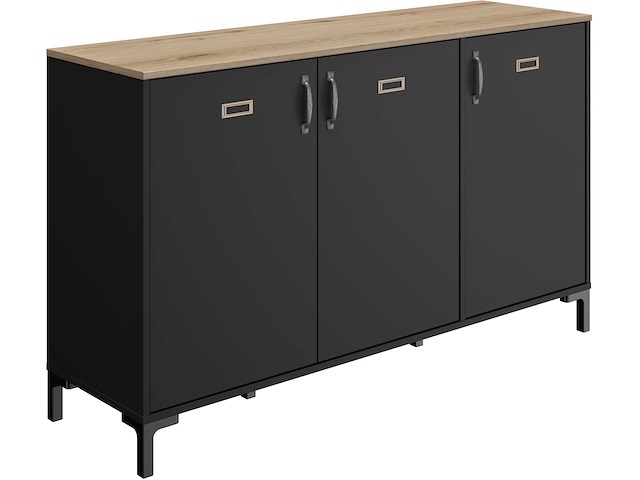 Industrieel dressoir manno 136cm 3 deuren - zwart - afbeelding 2 van  7