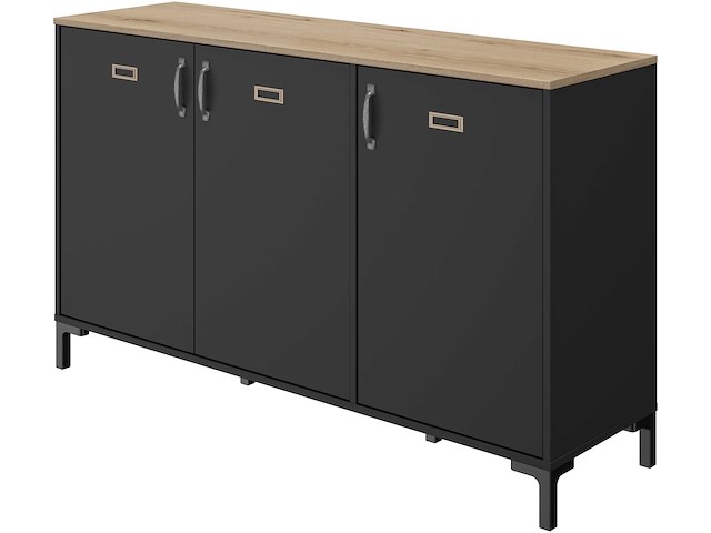 Industrieel dressoir manno 136cm 3 deuren - zwart - afbeelding 3 van  7