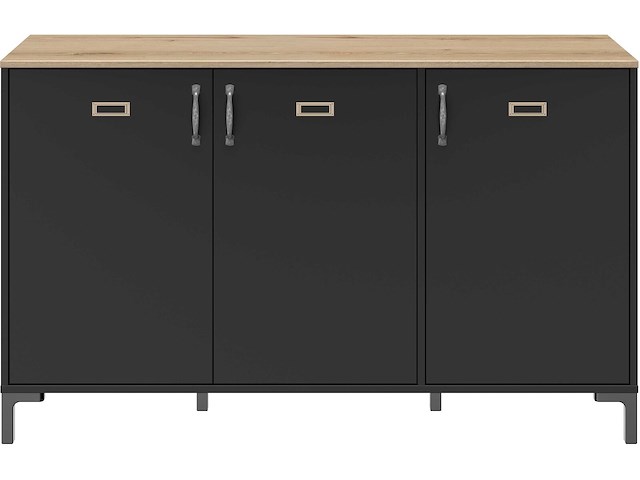 Industrieel dressoir manno 136cm 3 deuren - zwart - afbeelding 4 van  7