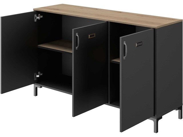 Industrieel dressoir manno 136cm 3 deuren - zwart - afbeelding 6 van  7