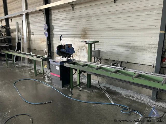 Industriële afkortzaagmachine mep cobra 350, bouwjaar 1999. voorzien van rollenbanen - afbeelding 1 van  3