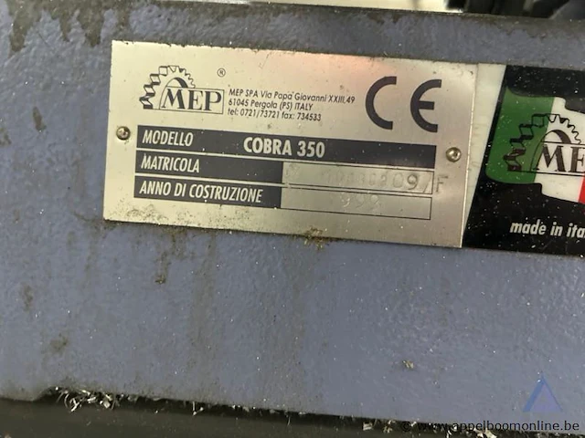 Industriële afkortzaagmachine mep cobra 350, bouwjaar 1999. voorzien van rollenbanen - afbeelding 1 van  3