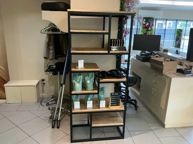Industriële open vakkenkast met houten legplanken – 183 x 80 cm - afbeelding 3 van  3