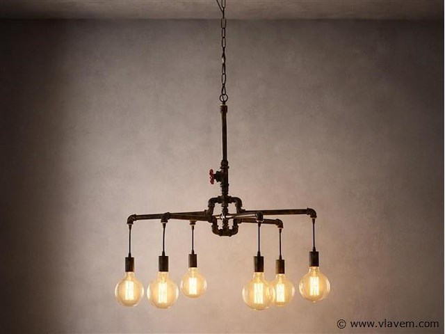 Industriële retro hanglamp 6 lichts - afbeelding 5 van  5