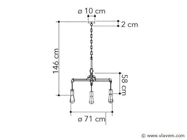 Industriële retro hanglamp 6 lichts - afbeelding 4 van  5