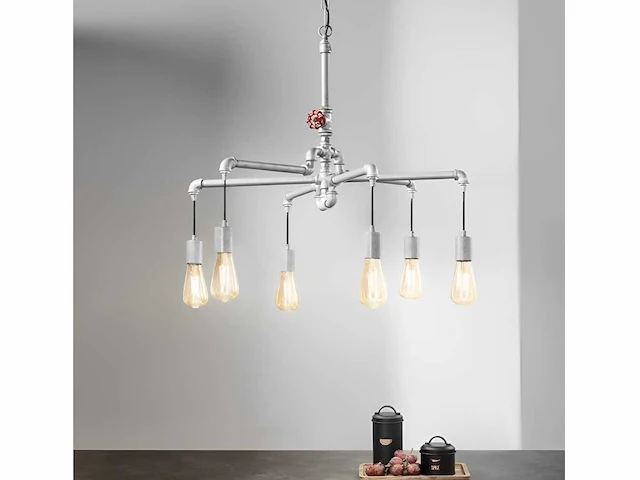 Industriële retro hanglamp 6 lichts - afbeelding 3 van  8
