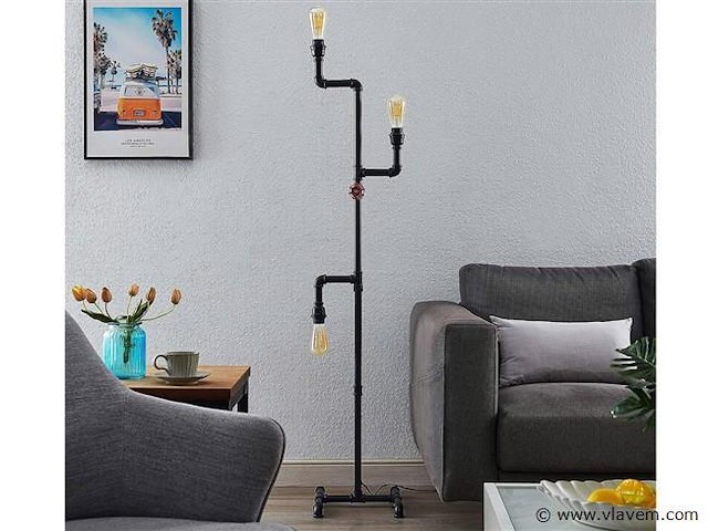 Industriële retro vloerlamp 3 lichts - afbeelding 8 van  10