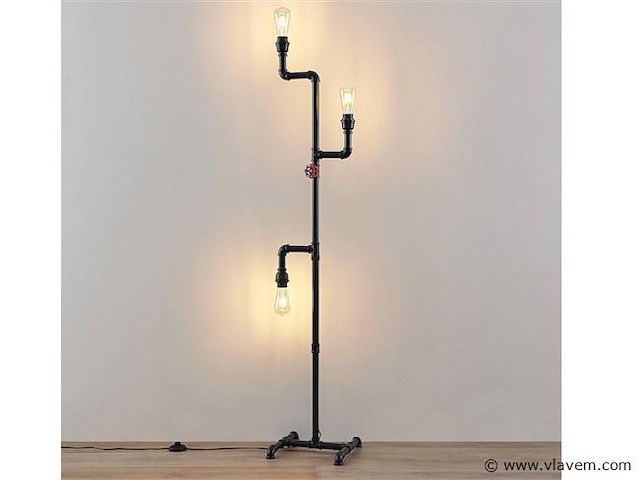 Industriële retro vloerlamp 3 lichts - afbeelding 9 van  10