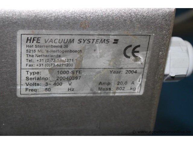 Industriële vacuüm verpakkingsmachine, turbovac, 1000-ste, 3~ 400v, 20.0a, bouwjaar 2004, 802kg, werking niet gekend - afbeelding 3 van  3