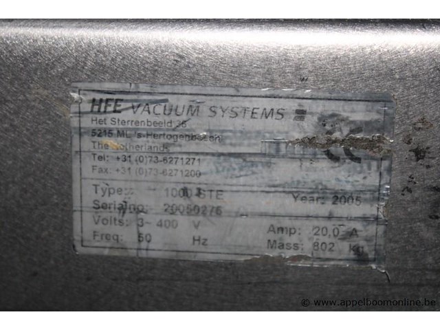 Industriële vacuümverpakkingsmachine, hfe vacuum systems, 1000 ste, 3~ 400 v, 802 kg, werking niet gekend - afbeelding 2 van  3