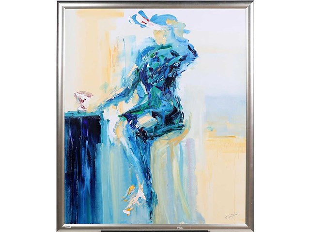 Ineke ten kaate - une française bleue - acryl op doek - 120x100 cm - afbeelding 2 van  7