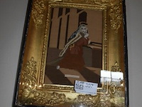 Ingelijst borduurwerk middeleeuwse dame - afbeelding 1 van  3