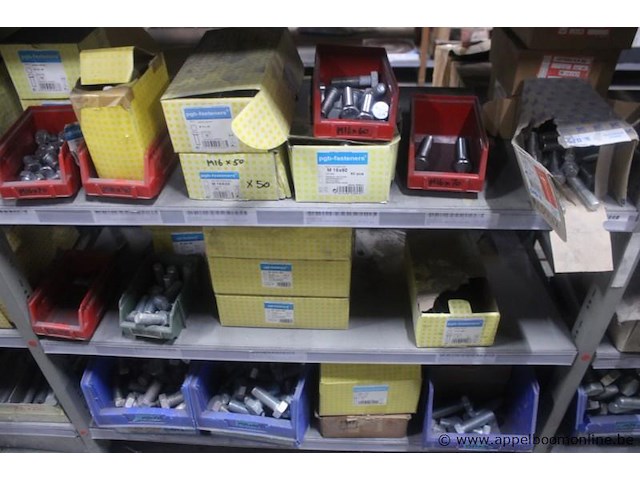 Inhoud van 2 meter stelling wo. bevestigingsmaterialen pgb-fasteners, bouten, moeren en diverse bevestigingsmaterialen, m16x60, m16x50, m16x70, m16x120, m16x130, m14x130 - afbeelding 2 van  5
