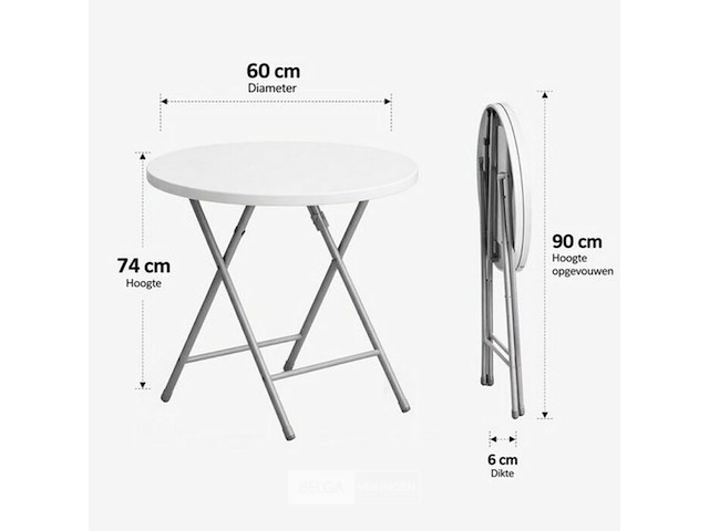Inklapbare tuintafel rond wit - vouwtafel buiten - ø60 x 74cm - afbeelding 3 van  3