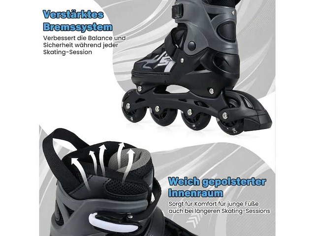 Inline skates voor kinderen, verstelbaar, 4 maten, met lichtgevende wielen, grijs, maat m (eu 34-37 - afbeelding 2 van  4