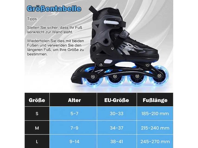 Inline skates voor kinderen, verstelbaar, 4 maten, met lichtgevende wielen, grijs, maat m (eu 34-37 - afbeelding 3 van  4