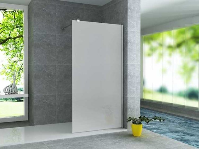 Inloopdouchewand antikalk met chroom profiel en stabilisatiestang 8mm veiligheidsglas 100x200cm melkglass - afbeelding 1 van  2