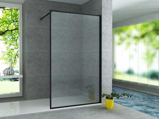 Inloopdouchewand met mat zwart profiel – 100x200 cm – 8 mm veiligheidsglas - afbeelding 1 van  2