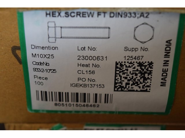 Inox bouten m10x25 ca.4 dozen x100st. - afbeelding 1 van  2