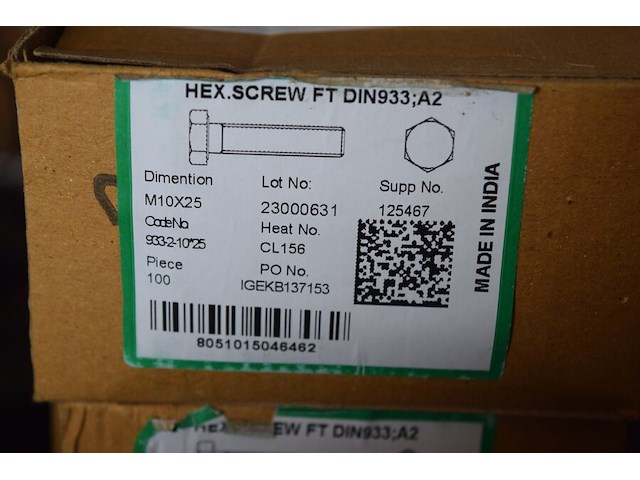 Inox bouten m10x25 ca.4 dozen x100st. - afbeelding 2 van  2
