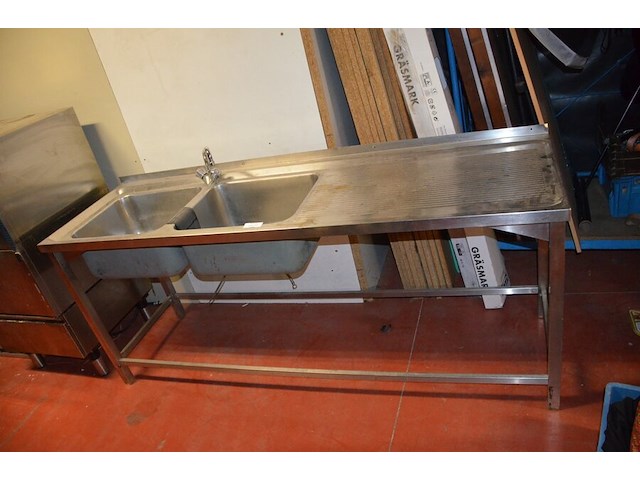 Inox dubbele spoelbak met mengkraan afm. 200x60x80 - afbeelding 1 van  7