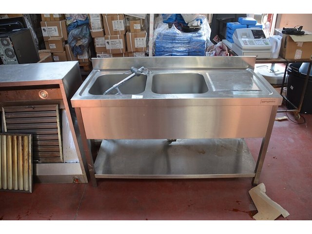 Inox dubbele spoelbak met mengkraan ggm gastro afm. 140x60 (3) - afbeelding 1 van  5