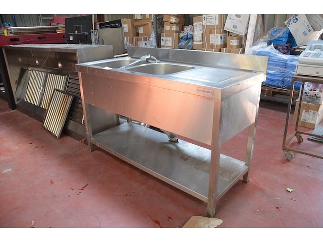 Inox dubbele spoelbak met mengkraan ggm gastro afm. 140x60 (3) - afbeelding 2 van  5