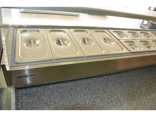 Inox koelwerkbank 3 deuren 1 lade met grijs granieten blad met opzet bainmarie afm. 2,30m lang - afbeelding 2 van  13