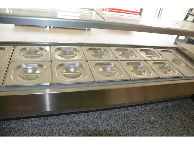 Inox koelwerkbank 3 deuren 1 lade met grijs granieten blad met opzet bainmarie afm. 2,30m lang - afbeelding 3 van  13