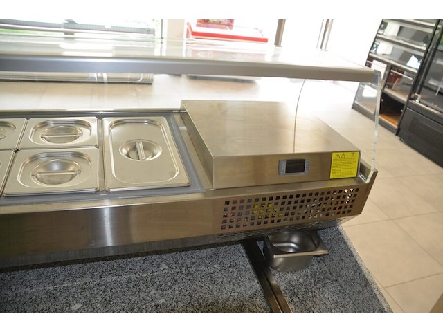 Inox koelwerkbank 3 deuren 1 lade met grijs granieten blad met opzet bainmarie afm. 2,30m lang - afbeelding 4 van  13