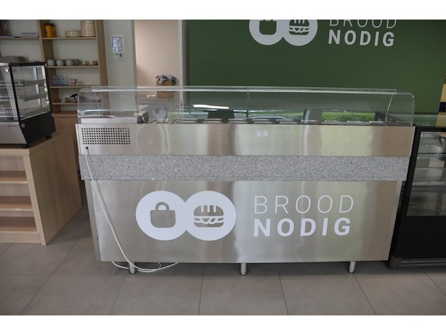 Inox koelwerkbank 3 deuren 1 lade met grijs granieten blad met opzet bainmarie afm. 2,30m lang - afbeelding 1 van  13