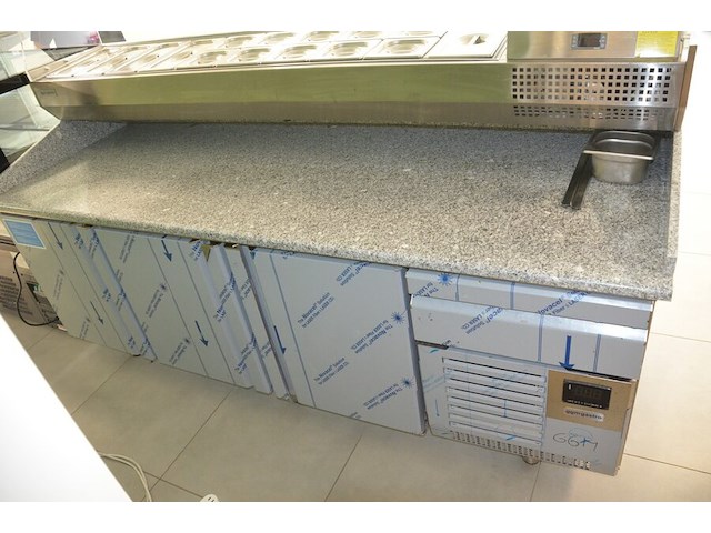 Inox koelwerkbank 3 deuren 1 lade met grijs granieten blad met opzet bainmarie afm. 2,30m lang - afbeelding 11 van  13