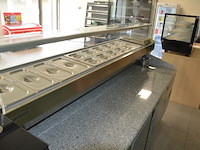 Inox koelwerkbank 3 deuren 1 lade met grijs granieten blad met opzet bainmarie afm. 2,30m lang - afbeelding 12 van  13