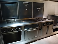 Inox kookwand rubbens bestaande uit gasfornuis 4 branders met oven, elektrische kookplaat, ingebouwde grill, afzuiging, mengkraan afm. 240x80 (5)
