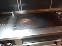 Inox kookwand rubbens bestaande uit gasfornuis 4 branders met oven, elektrische kookplaat, ingebouwde grill, afzuiging, mengkraan afm. 240x80 (5) - afbeelding 4 van  5