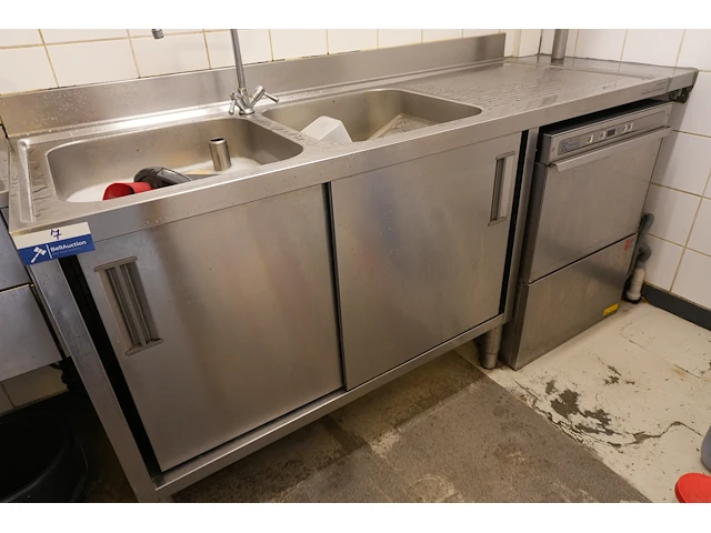 Inox spoeltafel met 2 bakken en afdruiprek - afbeelding 1 van  7