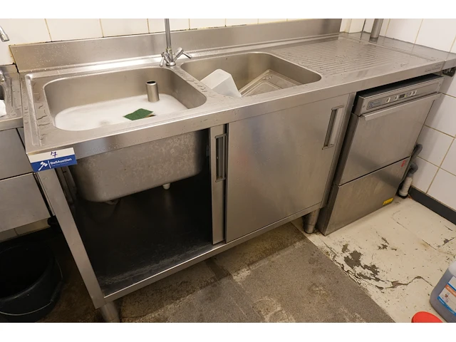 Inox spoeltafel met 2 bakken en afdruiprek - afbeelding 7 van  7