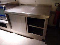 Inox werktafel met ingebouwde kast 2 schuifdeuren afm. 120x90 (2) - afbeelding 2 van  3