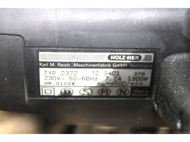 Invalzaag holz-her 2372, 1,3 kw, 230 v, serienummer 01029, inclusief koffer, werking niet gekend - afbeelding 2 van  2