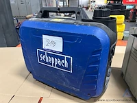 Inverter generator scheppach sg2500i, bouwjaar 2025. voorzien van een vermogen van 1,60 kw, een uitgangsspanning van 230 v en een gewicht van 17,5 kg.