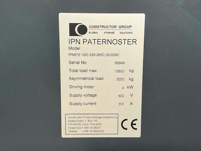 Ipn 8*2”-250-329-2850/26-6290 paternosterkast - afbeelding 5 van  5