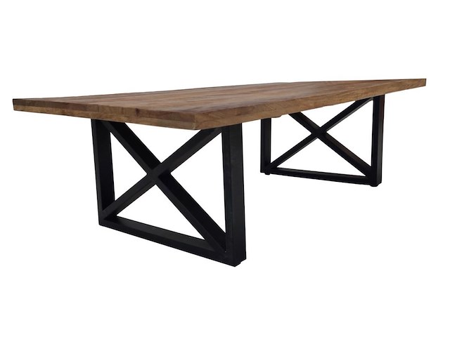 Iron salontafel met kruispoot in massief hout - afbeelding 1 van  1