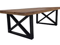 Iron salontafel met kruispoot in massief hout - afbeelding 1 van  1