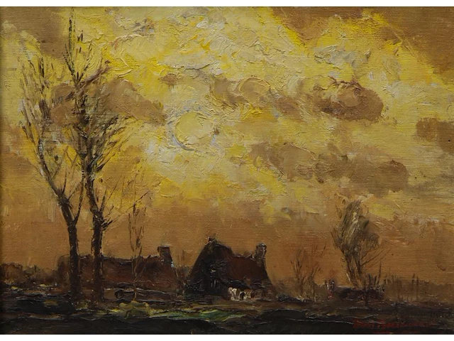 Isidoor boerewaard (1893-1972), view of a farm in winter, oil on panel 36 x 48 cm. (14.16 x 18.89 in.), frame: 50 x 62 cm. (19.67 x 24.41 in.) - afbeelding 1 van  7