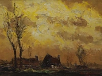 Isidoor boerewaard (1893-1972), view of a farm in winter, oil on panel 36 x 48 cm. (14.16 x 18.89 in.), frame: 50 x 62 cm. (19.67 x 24.41 in.)